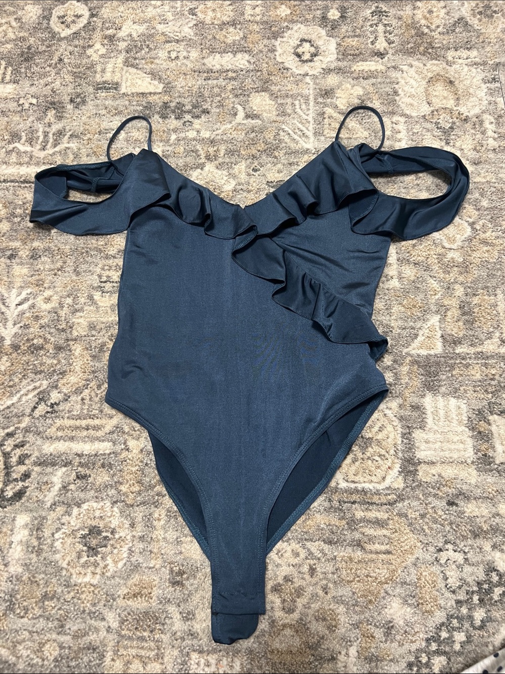 Topshop Navy Ruffle One-Piece Bodysuit